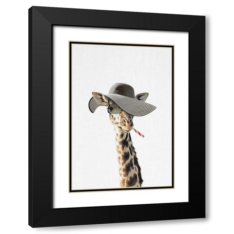 Giraffe Dressed in a Hat Black Modern Wood Framed Art Print with Double Matting by Tai Prints
