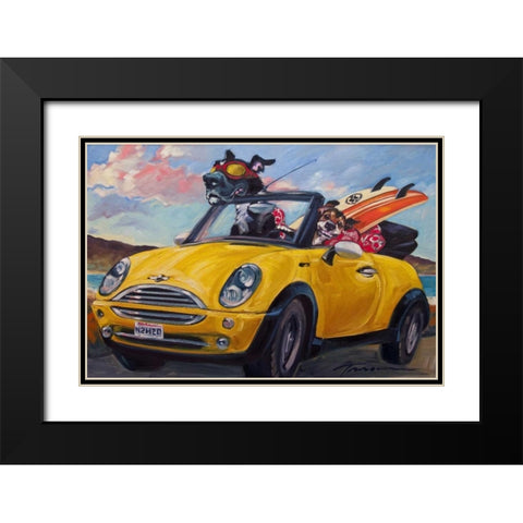 Sunup Surfdogs Black Modern Wood Framed Art Print with Double Matting by Townsend, Connie R.