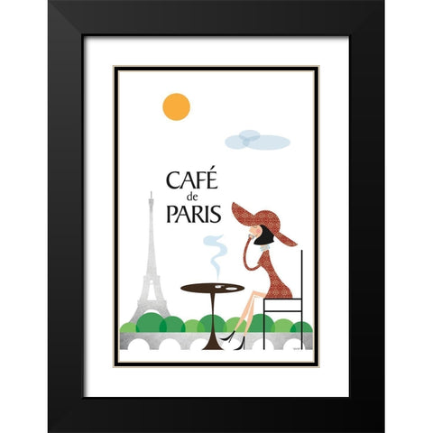 Cafe de Paris Black Modern Wood Framed Art Print with Double Matting by Tomas Design