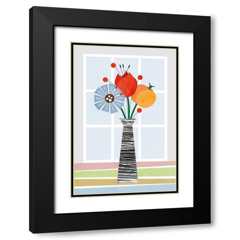 Flowers in Colour Black Modern Wood Framed Art Print with Double Matting by Tomas Design