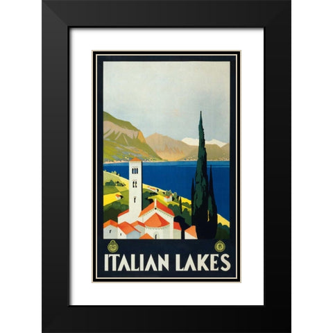 Italian Lakes Black Modern Wood Framed Art Print with Double Matting by Unknown