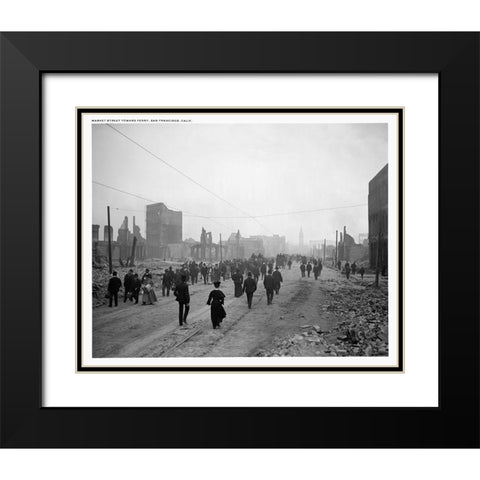 Market Street Post Earthquake Black Modern Wood Framed Art Print with Double Matting by Unknown