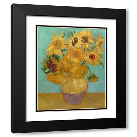 Sunflowers 1889 Black Modern Wood Framed Art Print with Double Matting by Van Gogh, Vincent