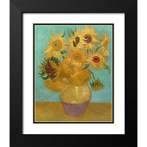 Sunflowers 1889 Black Modern Wood Framed Art Print with Double Matting by Van Gogh, Vincent
