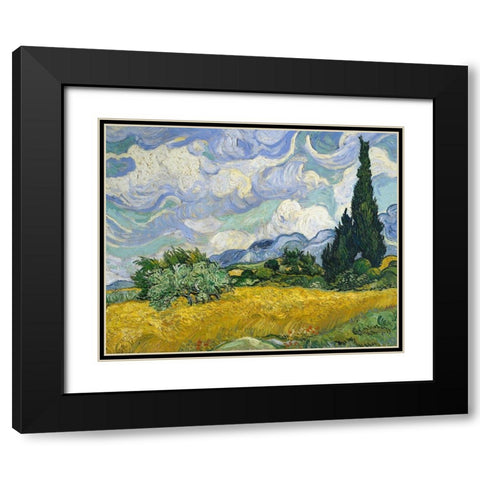 Wheat Field with Cypresses Black Modern Wood Framed Art Print with Double Matting by Van Gogh, Vincent