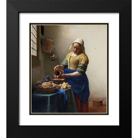 The Milkmaid Black Modern Wood Framed Art Print with Double Matting by Vermeer, Johannes