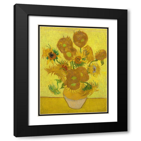 Sunflowers Black Modern Wood Framed Art Print with Double Matting by Van Gogh, Vincent