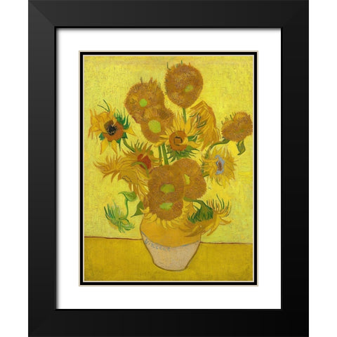 Sunflowers Black Modern Wood Framed Art Print with Double Matting by Van Gogh, Vincent