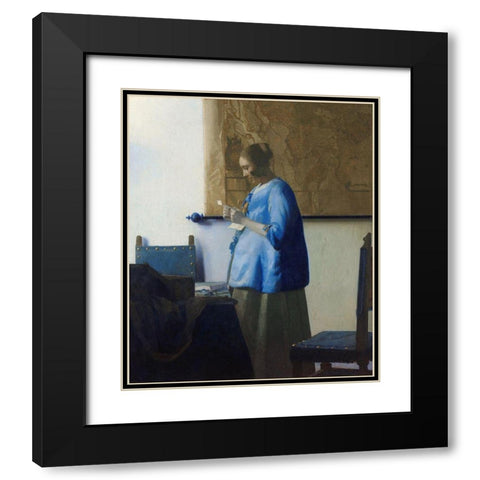 Woman Reading a Letter Black Modern Wood Framed Art Print with Double Matting by Vermeer, Johannes