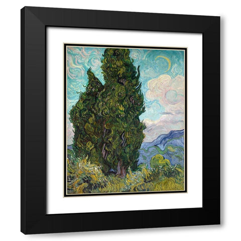 Cypresses, 1889 Black Modern Wood Framed Art Print with Double Matting by Van Gogh, Vincent