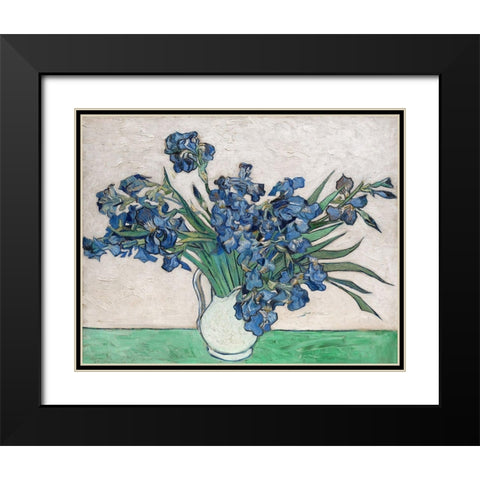 Irises, 1890 (White Vase) Black Modern Wood Framed Art Print with Double Matting by Van Gogh, Vincent