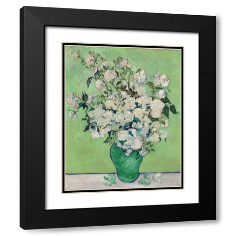 Roses, 1890 (Green Vase) Black Modern Wood Framed Art Print with Double Matting by Van Gogh, Vincent