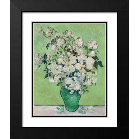 Roses, 1890 (Green Vase) Black Modern Wood Framed Art Print with Double Matting by Van Gogh, Vincent