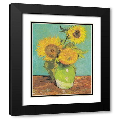 Three Sunflowers in a Vase, 1888 Black Modern Wood Framed Art Print with Double Matting by Van Gogh, Vincent