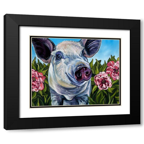 Pigs and Peonies Black Modern Wood Framed Art Print with Double Matting by Wronski, Kathryn