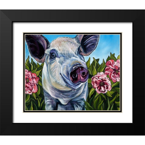 Pigs and Peonies Black Modern Wood Framed Art Print with Double Matting by Wronski, Kathryn