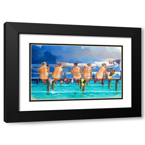 Wine On The Jetty Black Modern Wood Framed Art Print with Double Matting by West, Ronald