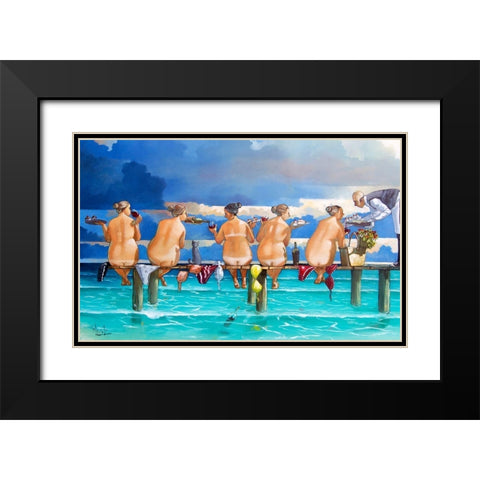 Wine On The Jetty Black Modern Wood Framed Art Print with Double Matting by West, Ronald