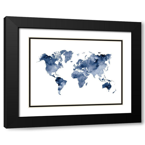 Indigo World Map Black Modern Wood Framed Art Print with Double Matting by Wong, Brandon