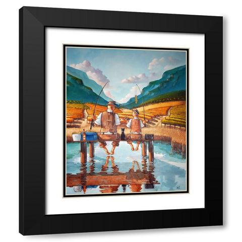 First Catch Black Modern Wood Framed Art Print with Double Matting by West, Ronald