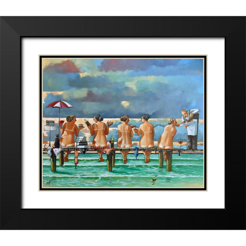 Friends On The Jetty Black Modern Wood Framed Art Print with Double Matting by West, Ronald