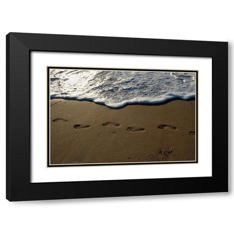 Footprints Black Modern Wood Framed Art Print with Double Matting by White, Lynda