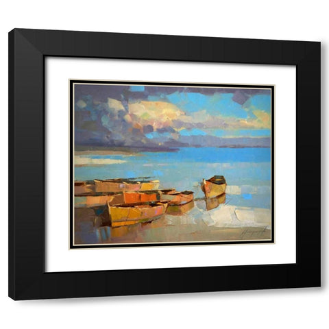 Fishing Boats Black Modern Wood Framed Art Print with Double Matting by Yeremyan, Vahe