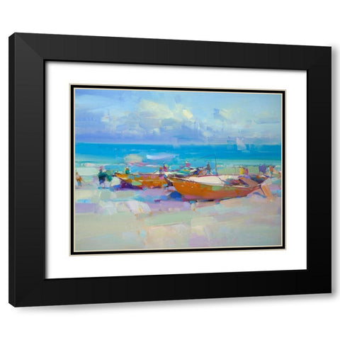 Boats On The Shore Black Modern Wood Framed Art Print with Double Matting by Yeremyan, Vahe