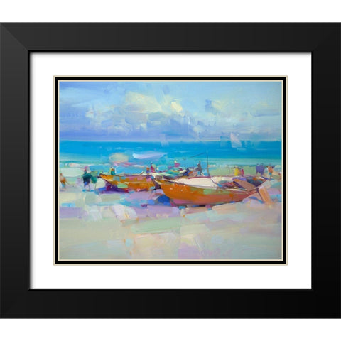 Boats On The Shore Black Modern Wood Framed Art Print with Double Matting by Yeremyan, Vahe