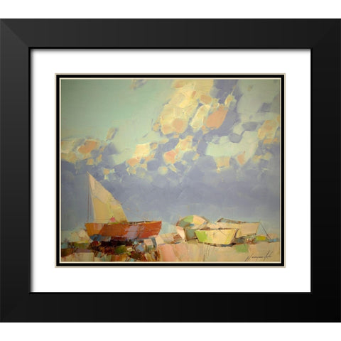 Fishing Boats Black Modern Wood Framed Art Print with Double Matting by Yeremyan, Vahe