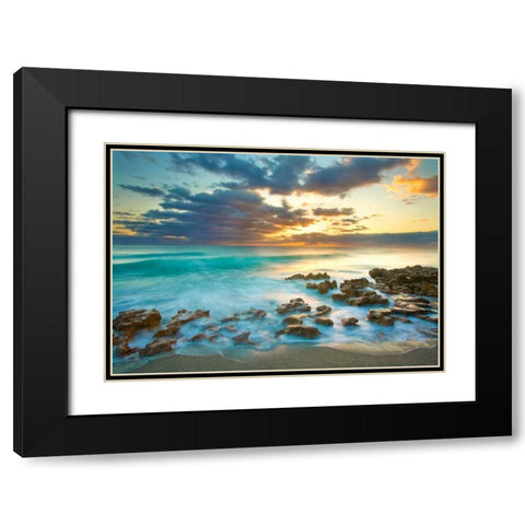 Ocean Sunrise Black Modern Wood Framed Art Print with Double Matting by Zephyr, Patrick