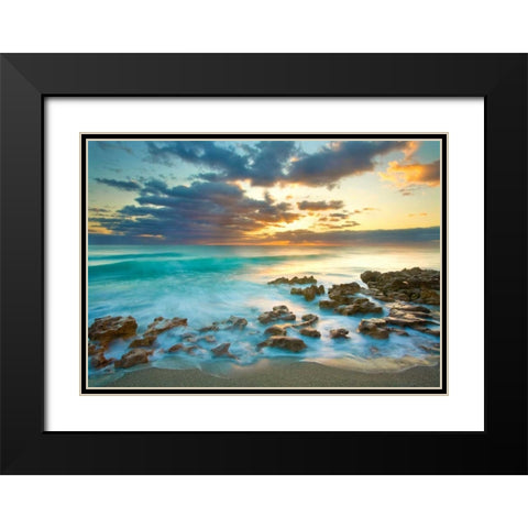 Ocean Sunrise Black Modern Wood Framed Art Print with Double Matting by Zephyr, Patrick