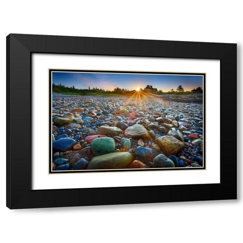 Schoodic Rocks Black Modern Wood Framed Art Print with Double Matting by Zephyr, Patrick