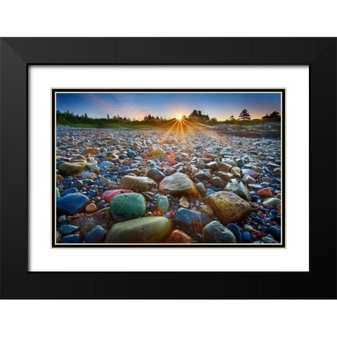 Schoodic Rocks Black Modern Wood Framed Art Print with Double Matting by Zephyr, Patrick