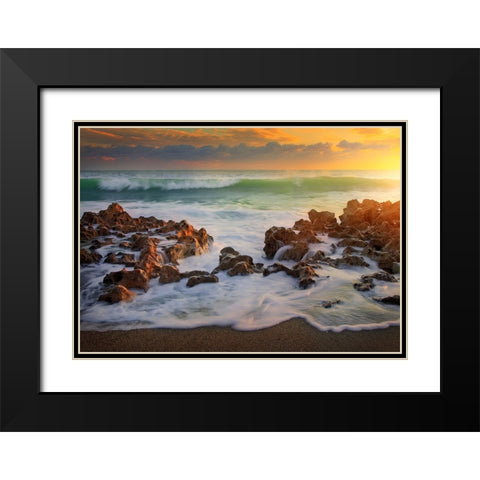 Approaching Wave Black Modern Wood Framed Art Print with Double Matting by Zephyr, Patrick
