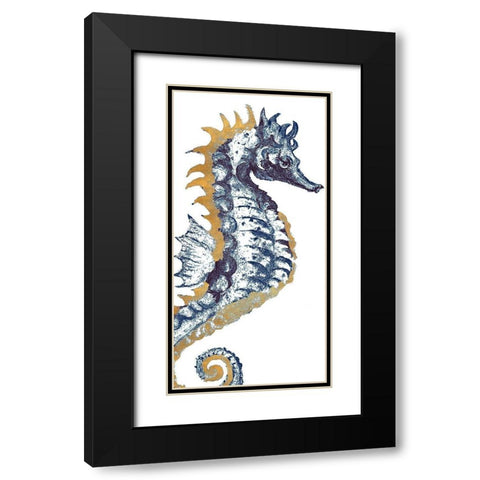Surf Side Golden Blue Seahorse Black Modern Wood Framed Art Print with Double Matting by Pinto, Patricia