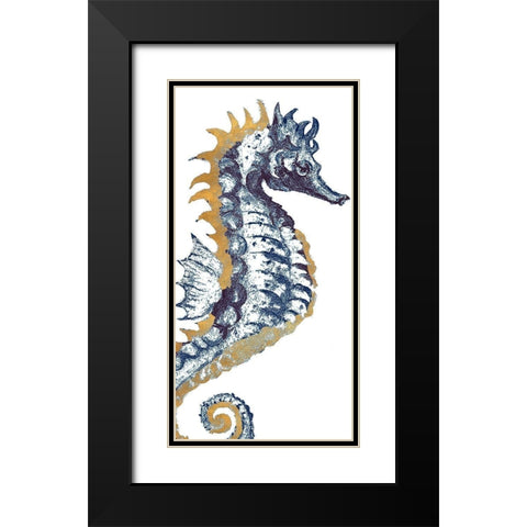 Surf Side Golden Blue Seahorse Black Modern Wood Framed Art Print with Double Matting by Pinto, Patricia
