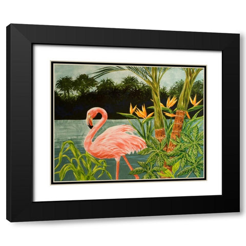 Tropical Flamingo I Black Modern Wood Framed Art Print with Double Matting by Baliko, Linda