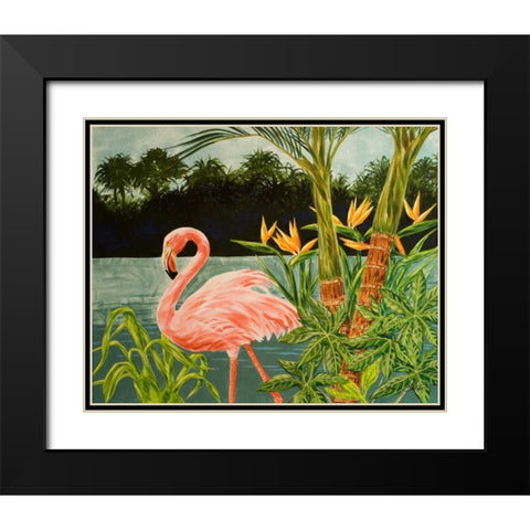 Tropical Flamingo I Black Modern Wood Framed Art Print with Double Matting by Baliko, Linda