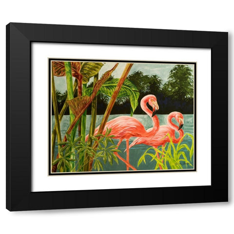 Tropical Flamingo II Black Modern Wood Framed Art Print with Double Matting by Baliko, Linda