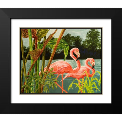 Tropical Flamingo II Black Modern Wood Framed Art Print with Double Matting by Baliko, Linda