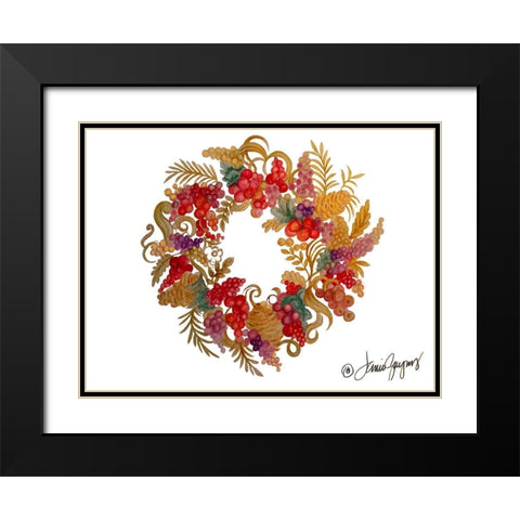 Christmas Wreath with Berries Black Modern Wood Framed Art Print with Double Matting by Gaynor, Janice