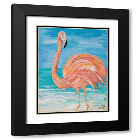 Flamingo Close up Black Modern Wood Framed Art Print with Double Matting by DeRice, Julie