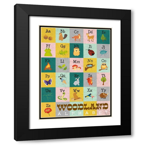 Woodland Alphabet Black Modern Wood Framed Art Print with Double Matting by Josefina
