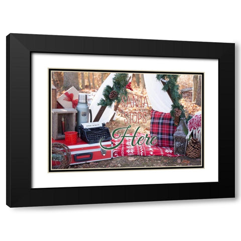 Santa Stop Here Black Modern Wood Framed Art Print with Double Matting by Poynter, Kelly