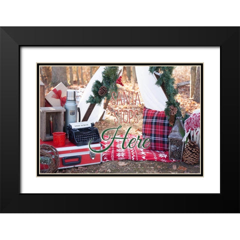 Santa Stop Here Black Modern Wood Framed Art Print with Double Matting by Poynter, Kelly