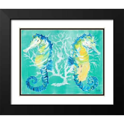 Seahorses on Coral Black Modern Wood Framed Art Print with Double Matting by DeRice, Julie