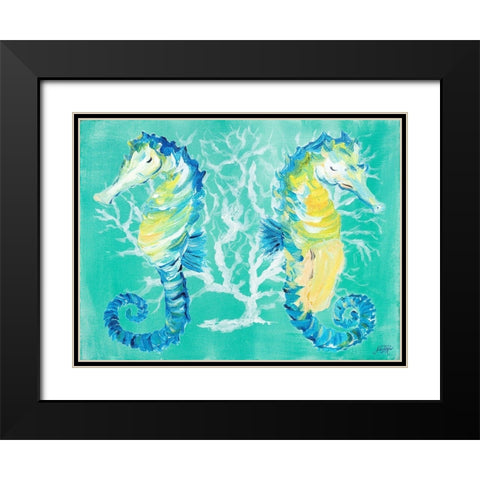 Seahorses on Coral Black Modern Wood Framed Art Print with Double Matting by DeRice, Julie