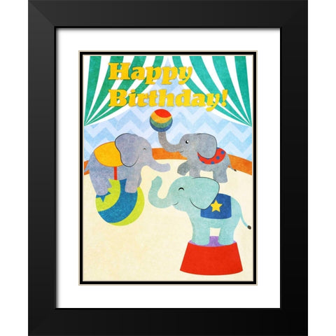 Elephants and Seals Birthday I Black Modern Wood Framed Art Print with Double Matting by SD Graphics Studio