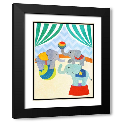 Elephants and Seals Center Stage I Black Modern Wood Framed Art Print with Double Matting by SD Graphics Studio